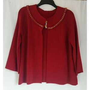 Covington Women's Sz Large Red Open Front Cardigan w/ Gold Tone Chain Accent